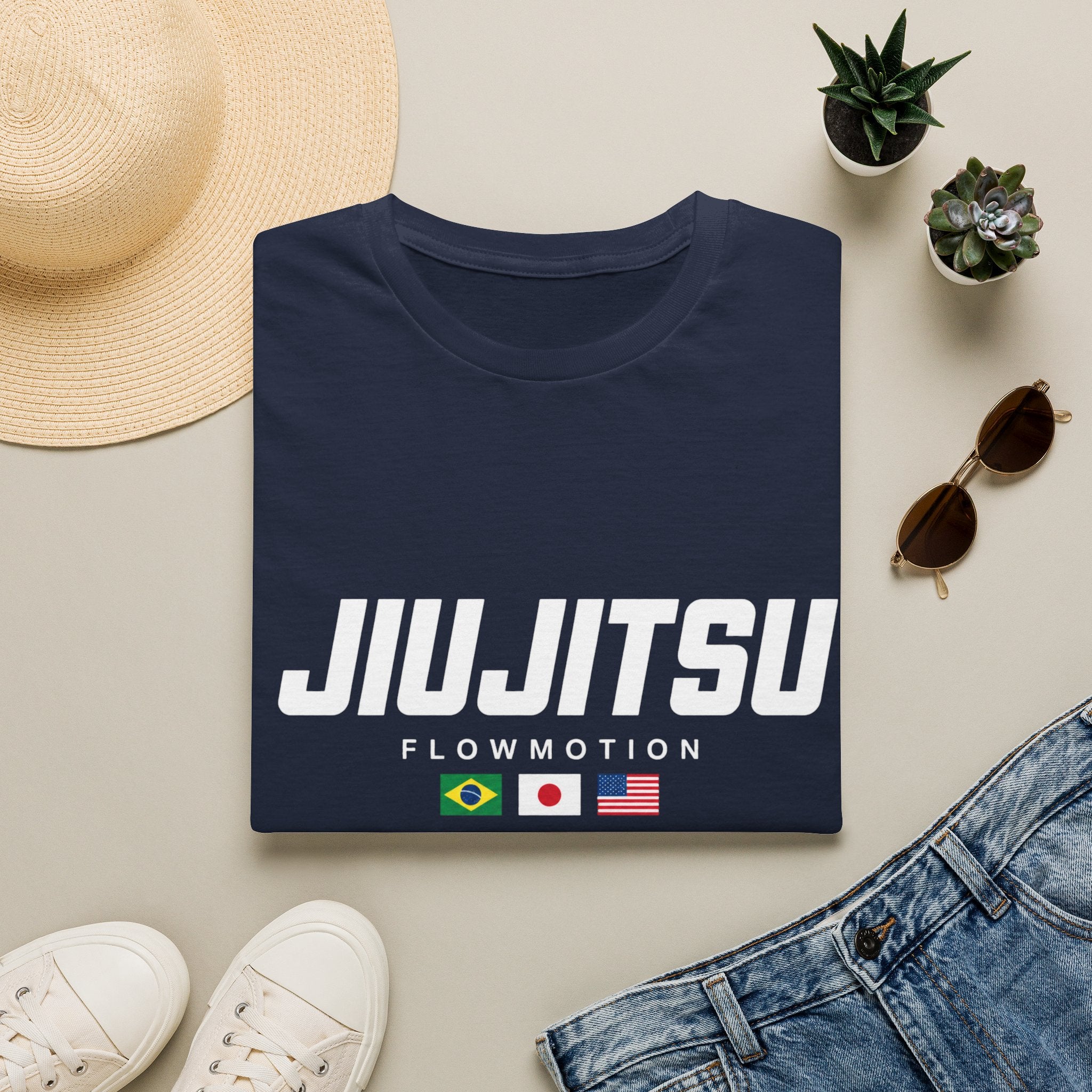 Jiu-Jitsu Flowmotion T-Shirt — Martial Arts Tee with Brazil, Japan & USA Flags